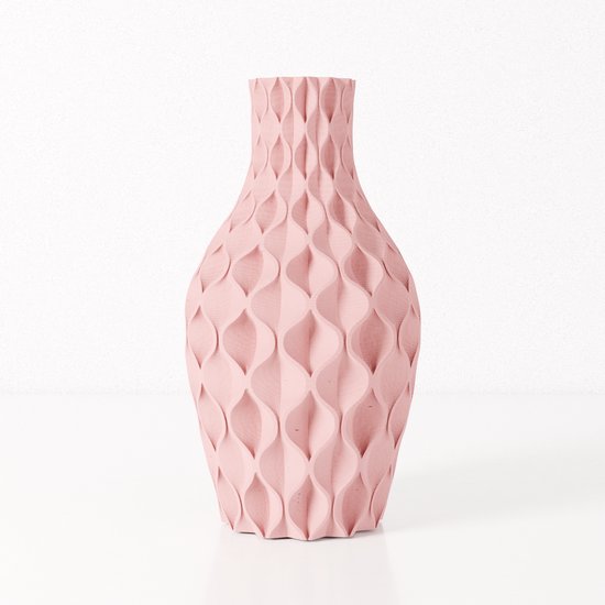 Fleuriek vaas VERA - Roze H50 cm - Grote designvaas / vloervaas - Luxe blikvanger met reliëfpatroon