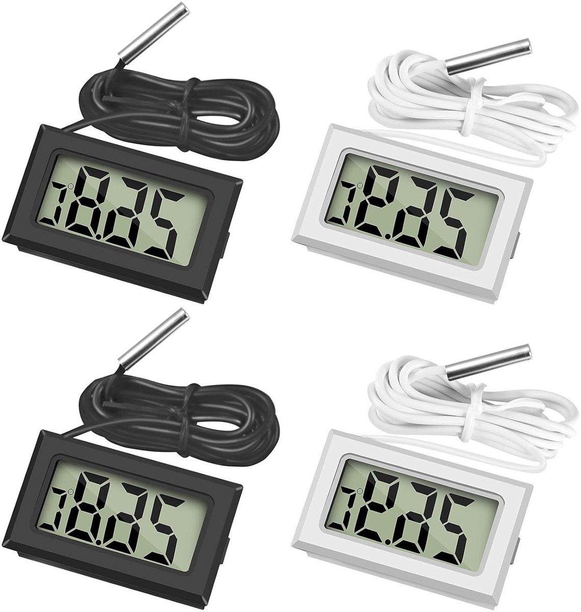 Digitale Mini Thermometer met Externe Sensor voor Vriezer, Koelkast en Aquarium - Set van 4 Stuks