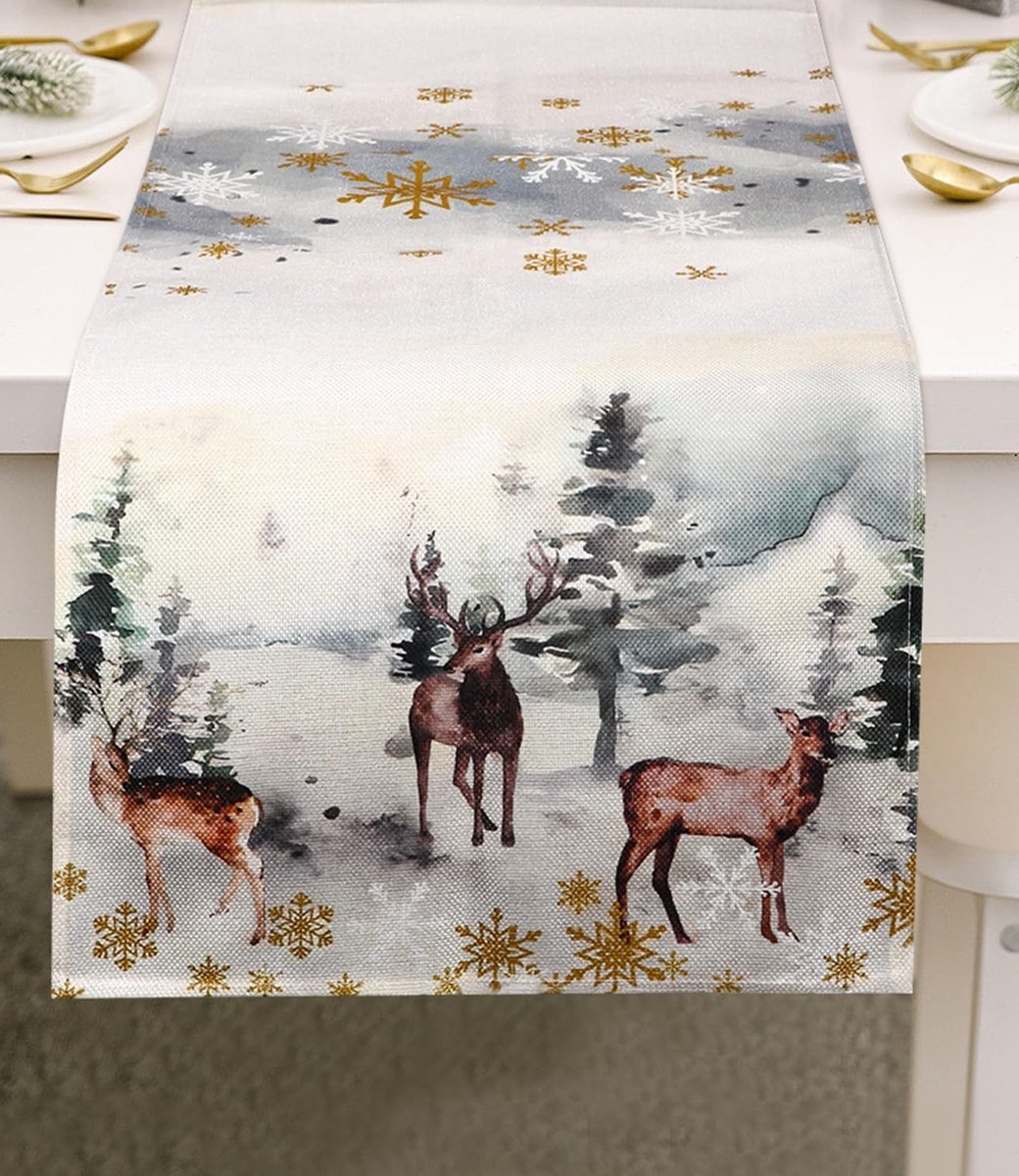 Kersttafelkleed, Seizoensgebonden Winterdecoratie, 33 x 180 cm, Rood en Groen, Feestelijke Tafelversiering, Tafeldecoratie voor de Feestdagen, Kerstdecoratie