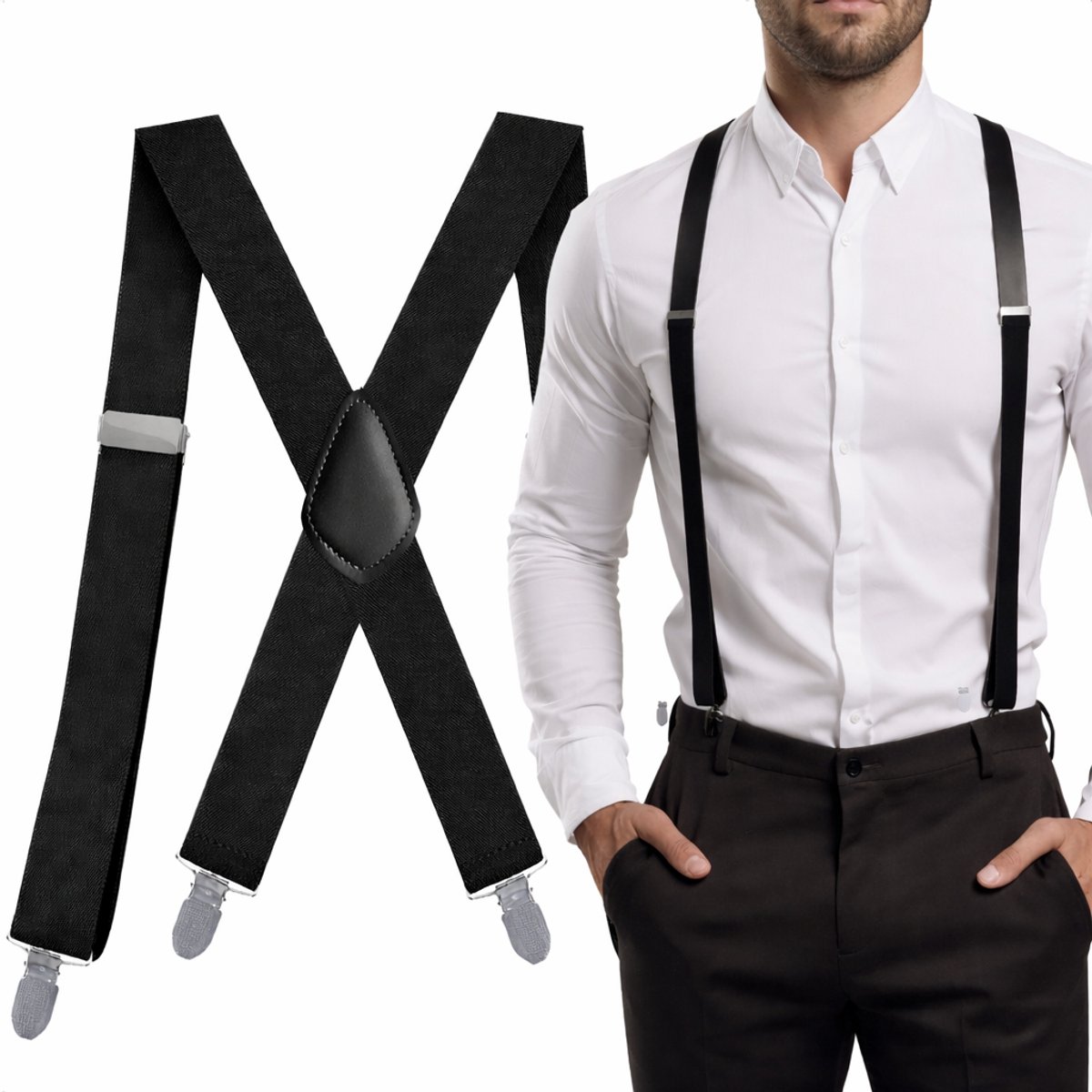 BZNDR® Bretels -Bretels Heren Volwassenen - Bretels Dames - Stijlvol & comfortabel - Zwart - 4 clips