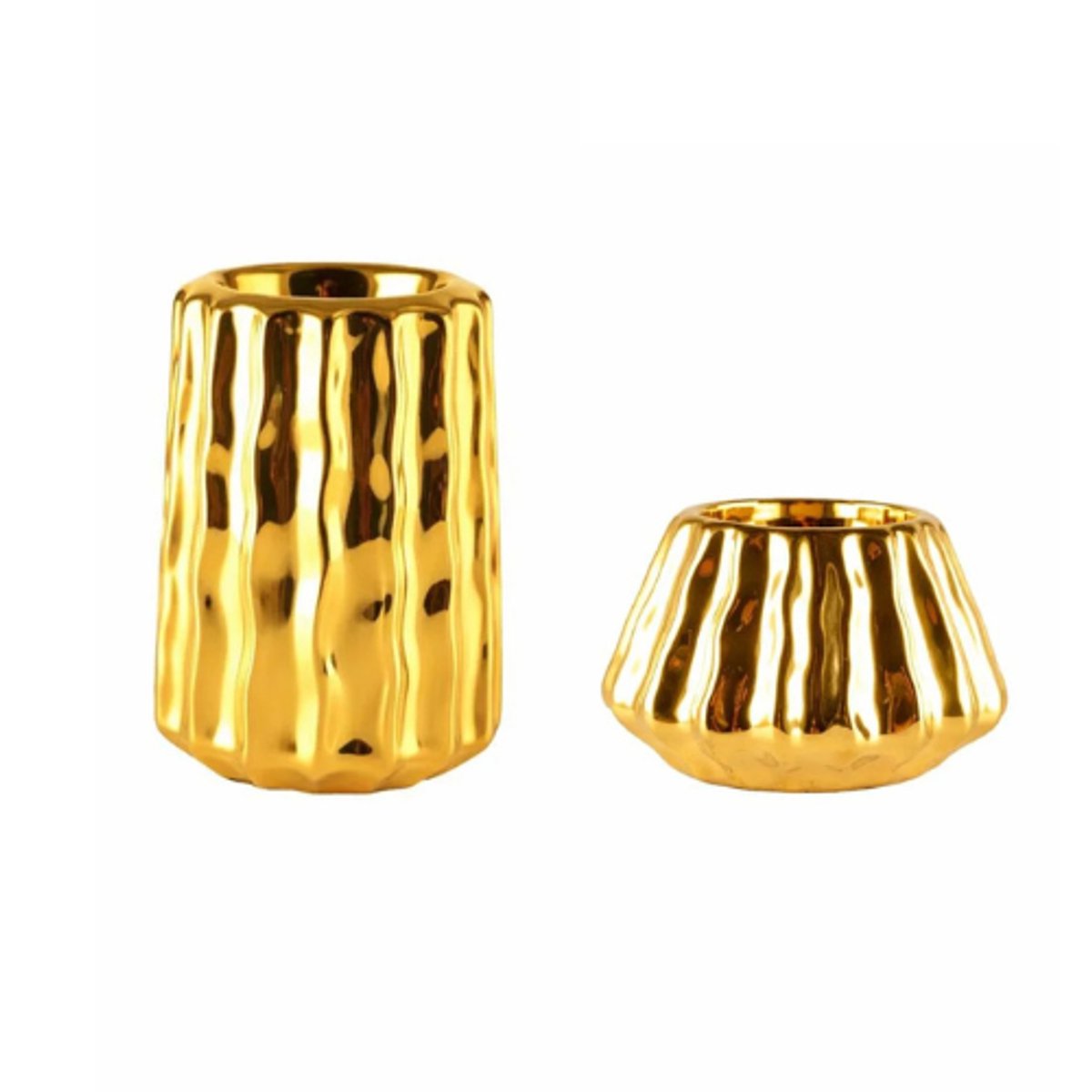 AULICA - Set Briljante gouden kandelaars - Waxinelichtjeshouders - Goud - 9,5x9.5x6cm - 8x8x11cm - Set 2 stuks