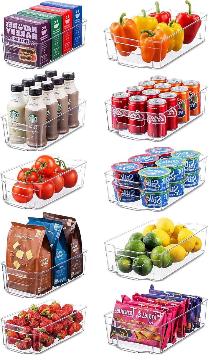 Koelkast Organizer Set - Opbergbakken Keuken - Voedsel Ordenen - Stapelbaar Ontwerp - 10 Stuks - Transparant