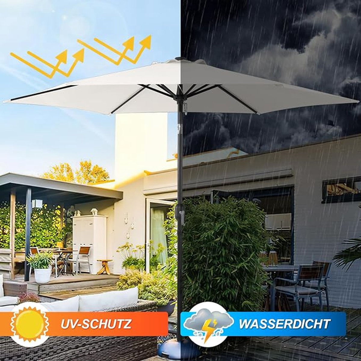 Tuinparasol Bellavero 200x125 cm – Rechthoekige Balkon & Terras Parasol – UV-Bestendig, Kantelbaar en Verstelbaar, Polyester Zonwering Oranje – Draagbaar met Opbergtas, Zonbescherming UPF 50+, Hand...