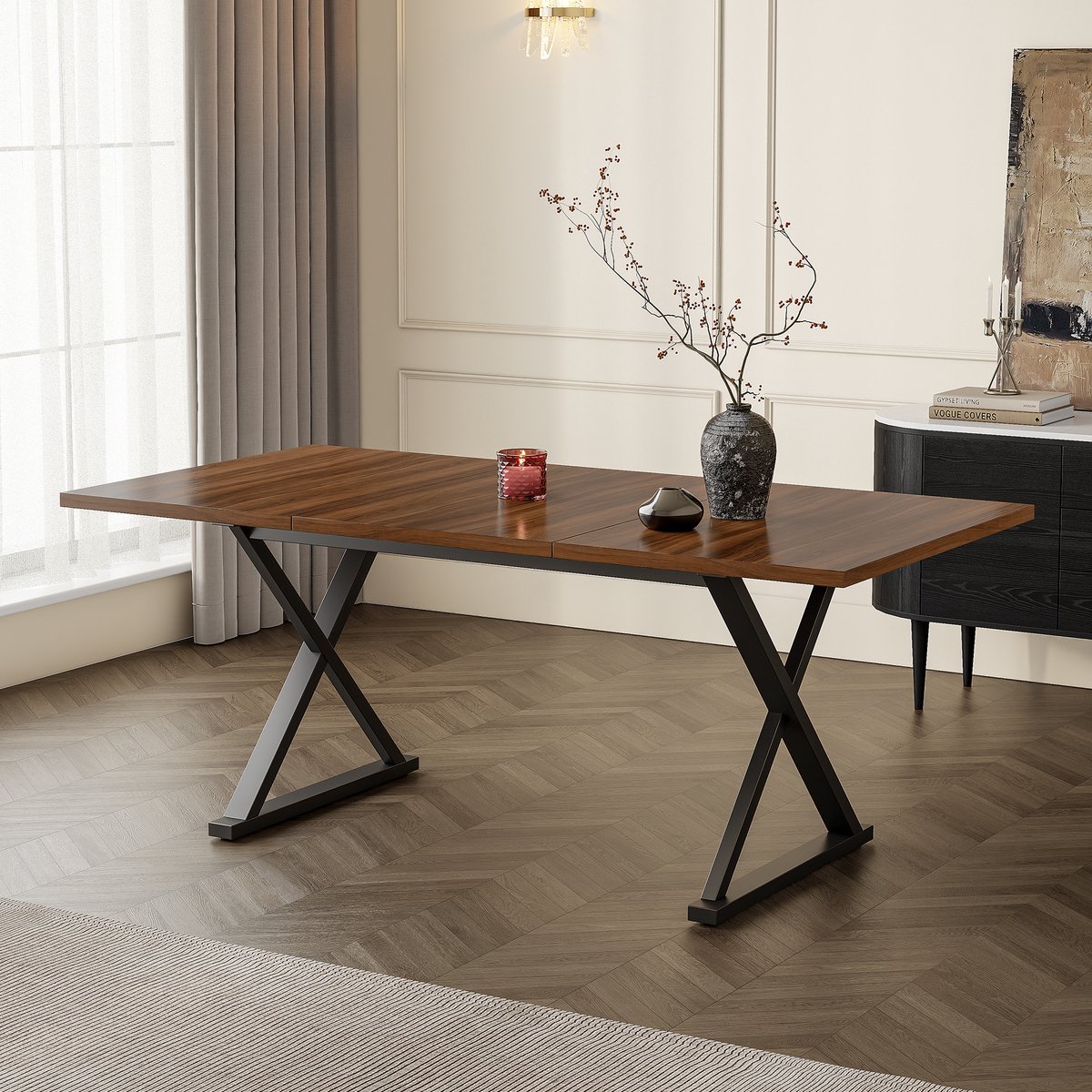 MODENUIT Eettafel - Rechthoekig Voor 6-8 Personen - Eetkamer En Keuken - MDF En Metaal - 1