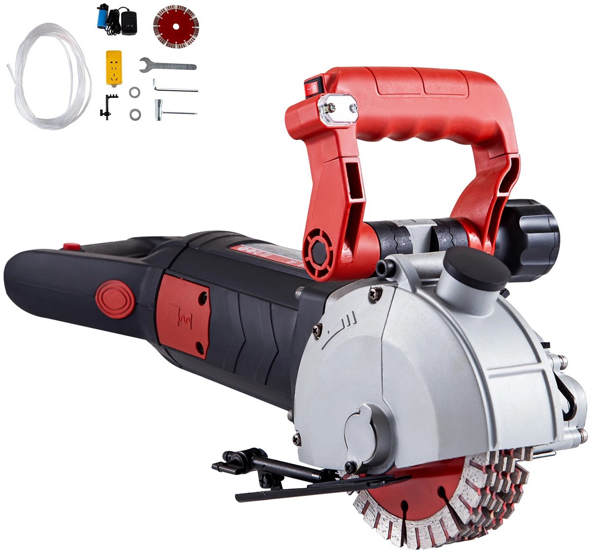 Wandgroefsnijmachine - Muurfreesmachine - Betonsnijder - Elektrische Groefmachine - 4800W - 6500 RPM - Max 34mm Snijdiepte - 41mm Snijbreedte - 125mm Diamantschijven - Laserpositionering - Ingebouwde Waterpomp - Beton Marmer Graniet Baksteen