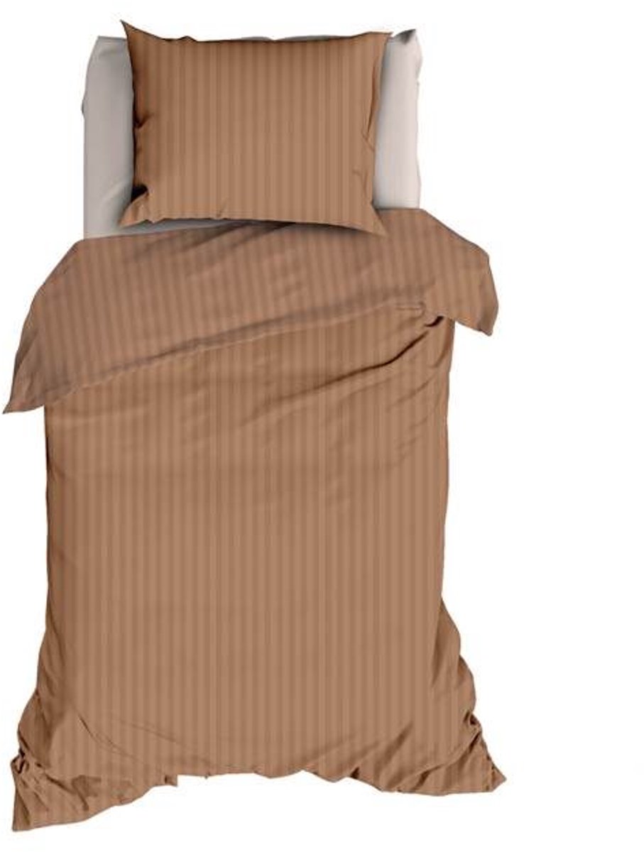 Satin d'Or Satijnstreep Dekbedovertrek - Eenpersoons - 140x200/220 cm - Cappuccino