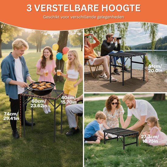 HEZIVO® BBQ Bijzettafel - Barbecue Tafel - Dienbladtafel - Grillwagen Opvouwbaar - Hoogte Verstelbaar - 60 x 40 x 75 cm van Hezivo — afbeelding 2