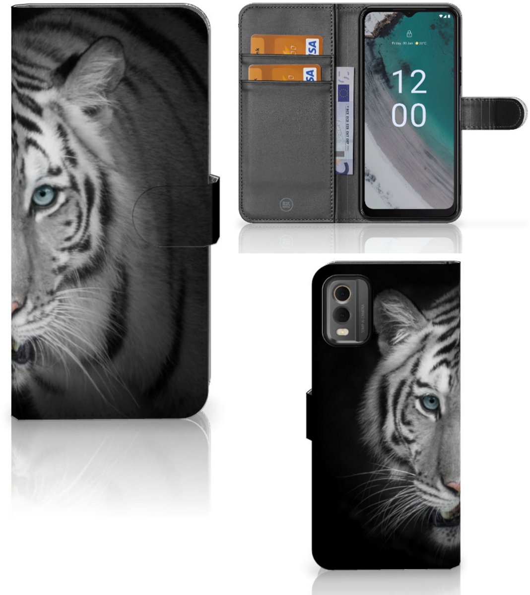 Nokia C32 Telefoonhoesje met Pasjes Tijger
