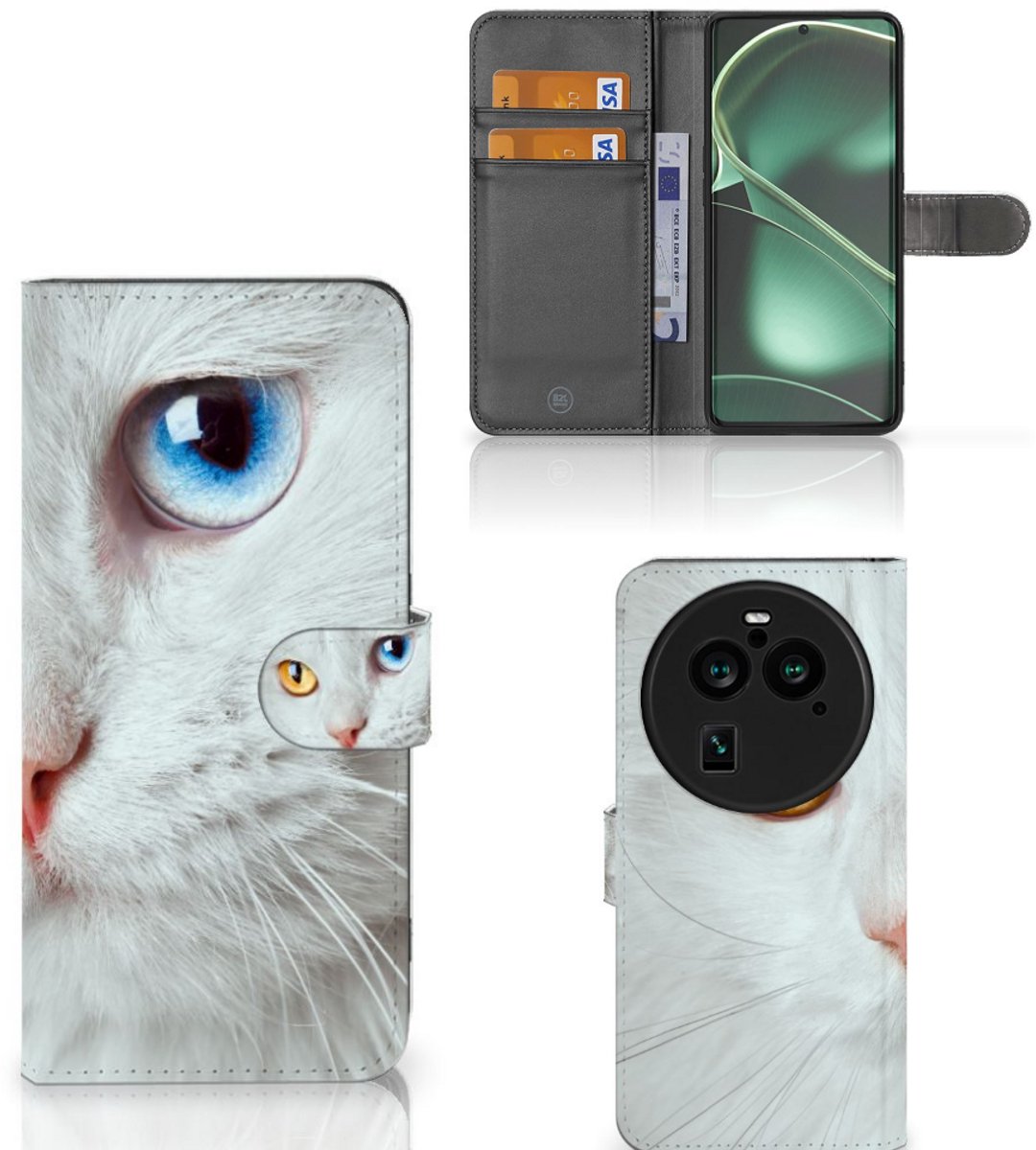 Book Case voor OPPO Find X6 Pro Telefoonhoesje met Pasjes Witte Kat