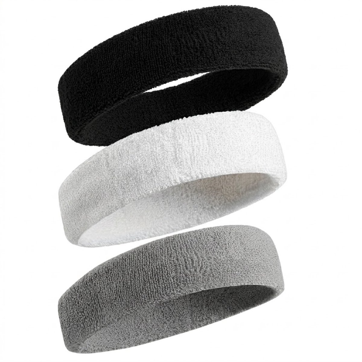 Zwart wit grijze sport hoofdband set voor dames en heren – 3 delige zweetband haarband set met zachte textiel structuur – elastische sport hoofdbanden voor fitness, hardlopen, gym en training