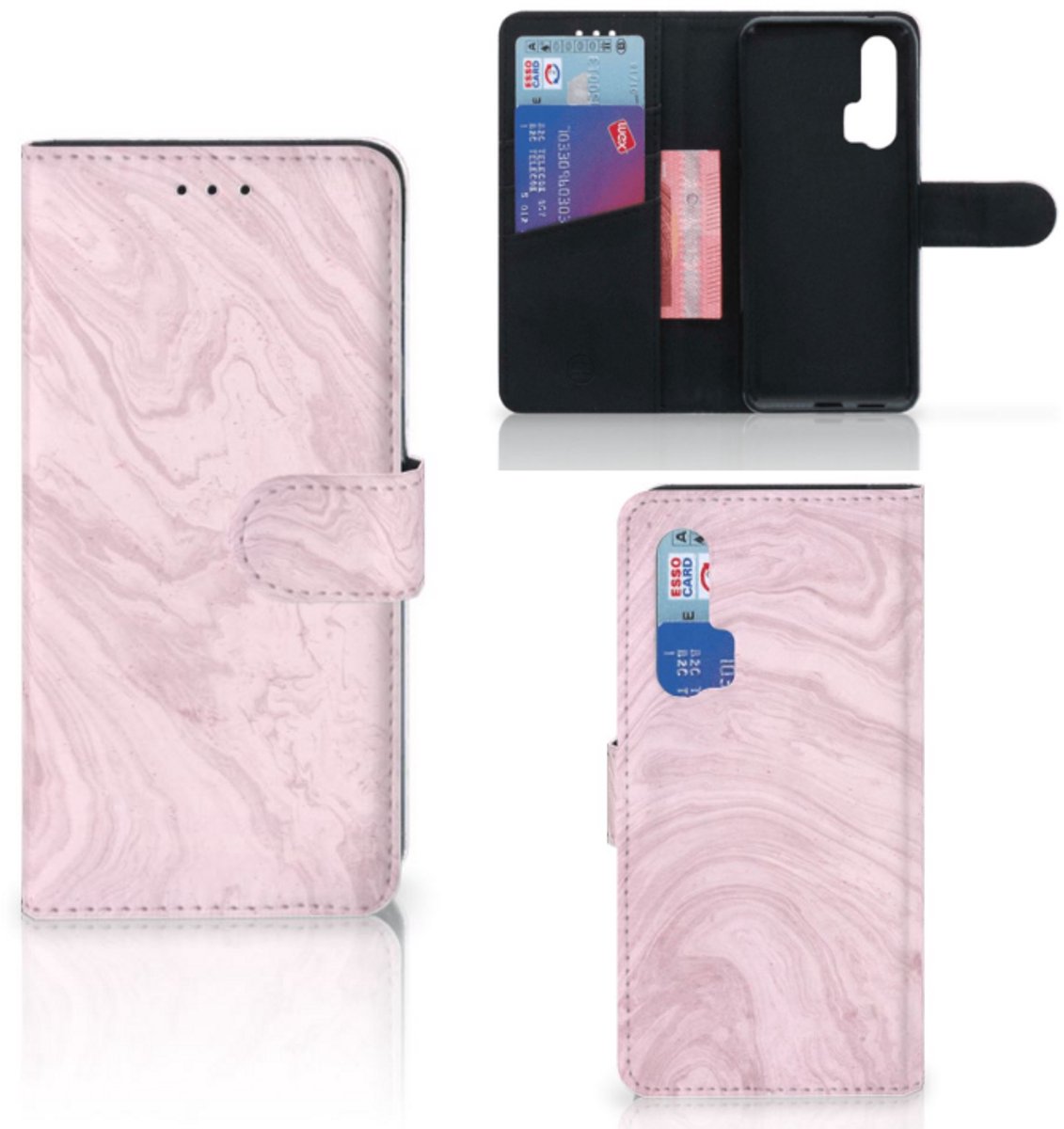 Book Case voor Honor 20 Pro Bookcase Marble Pink - Origineel Cadeau Vriendin
