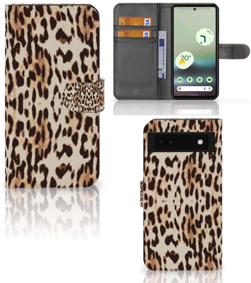 Google Pixel 6A Telefoonhoesje met Pasjes Leopard