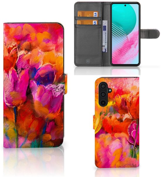 Coque Samsung Galaxy M54 Cuir PU Premium Housse Portefeuille Coque pour Tulipes