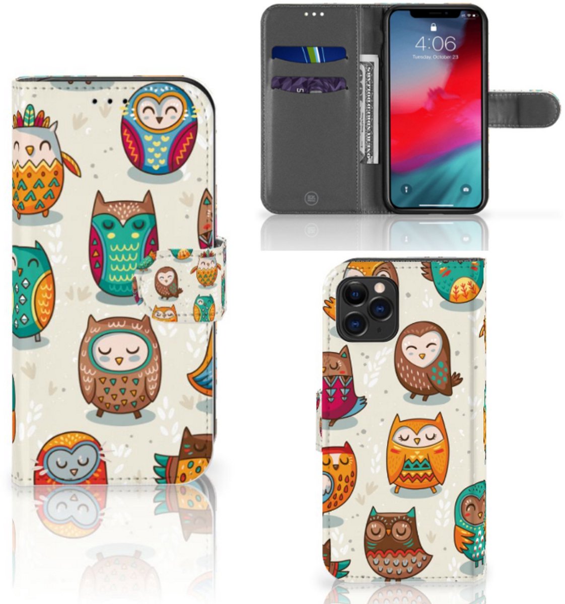 Apple iPhone 11 Pro Telefoonhoesje met Pasjes Vrolijke Uilen