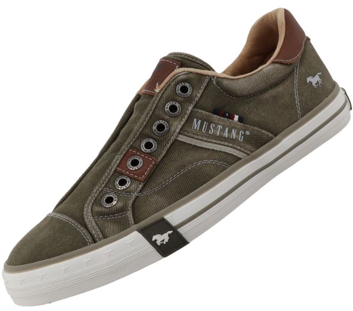 Mustang heren sneaker van canvas kaki