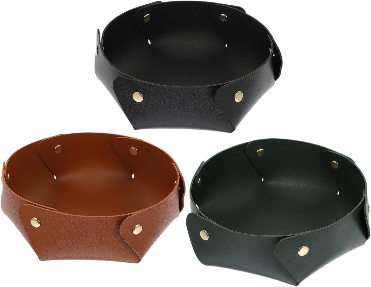 3 Stuks Leren Opbergdoos - Lege Leren Muntenschaal voor Kleine Voorwerpen, Organizer en Valet Tray voor Kantoor en Huishouden