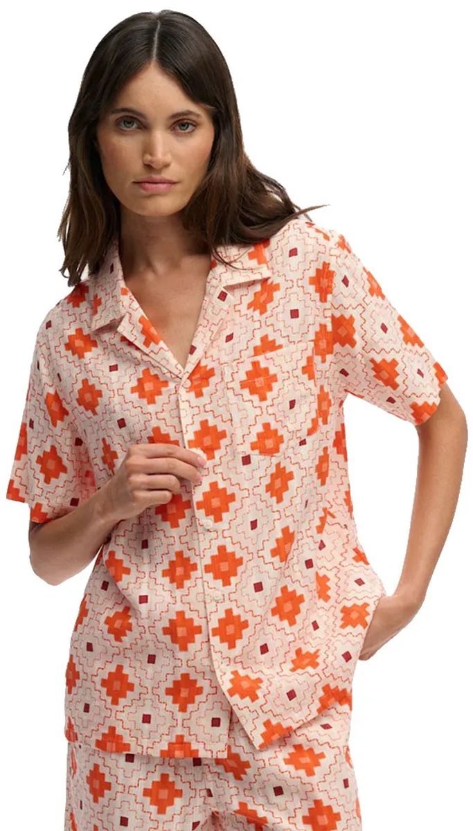 Superdry Beach Printed Overhemd Met Korte Mouwen S Vrouw Oranje