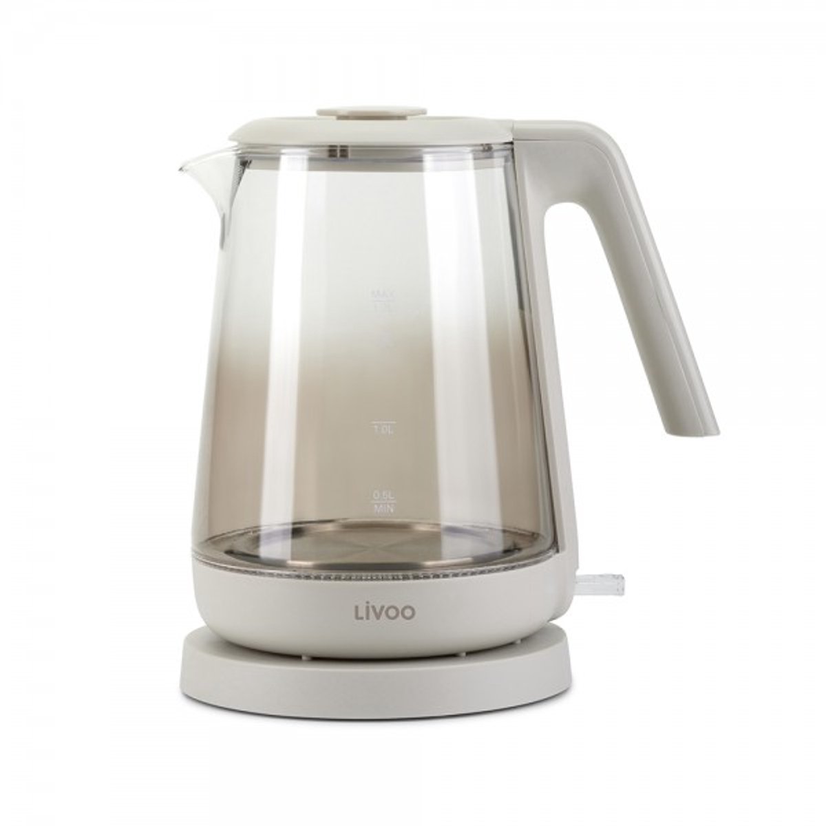 Livoo Glazen Waterkoker 1,7L – 2200W – LED Verlichting – Snoerloos Design - Grijs