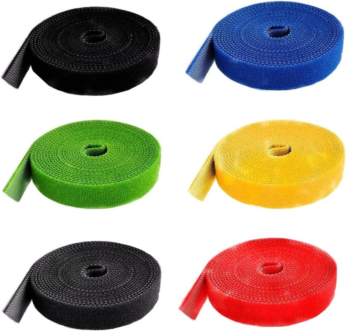 Herbruikbare kabelbinders, 6 rollen in 6 kleuren, ideaal voor het organiseren van kabels, touwen en elektrische bedrading