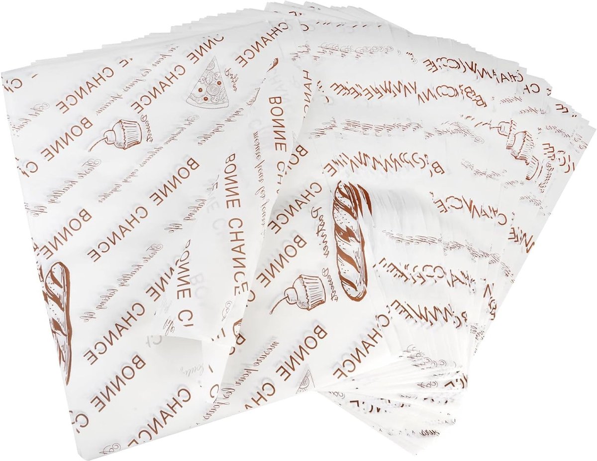 100 Vellen Deli Papier 38 x 28 cm voor Voedselverpakking, Vetvrij, Kaaspapier en Broodpapier voor Burgers en Frietjes