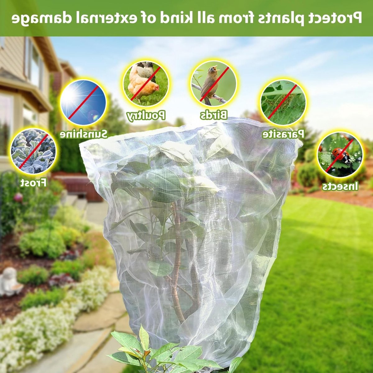 Set van 2 Insectennet voor Planten, 1.8 x 1.8 m, met Rits en Trekkoord, Bescherming voor Fruitbomen, Groenten en Bloemen, Ideaal voor de Tuin en Balkon