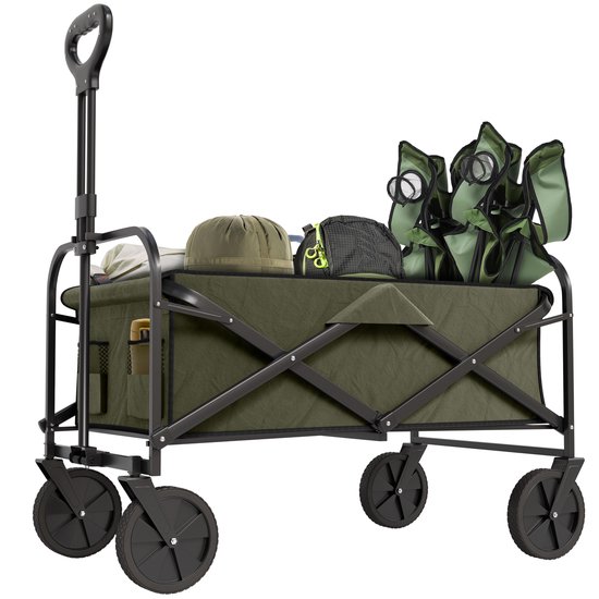 Avalo Bolderkar Opvouwbaar - Tot 110KG draagvermogen - 120L - 91x51x103 CM - 360º Wielen - Bolderwagen / Bolderkarren / Strandkar / Trekkar / Plooibare Bolderkar - Voor Strand - Groen