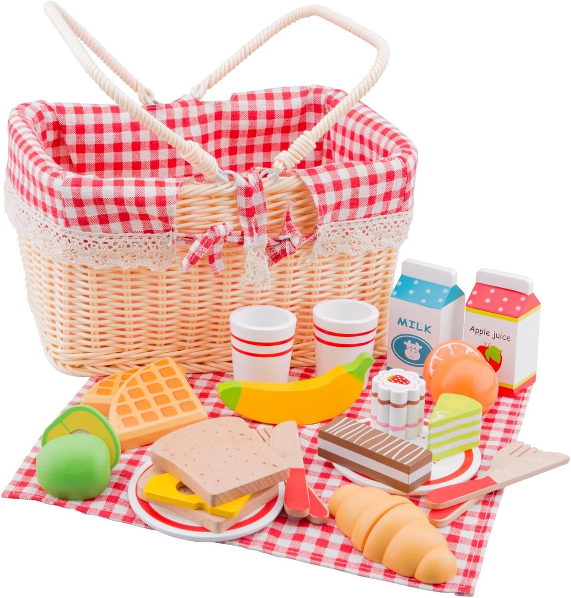 Picknickmand met 27-delig - Picknick Mandje - Boodschappenmand - Fruitmand - Rieten - Lichtbruin - 26 x 19 x 17 cm - van Imperatoris