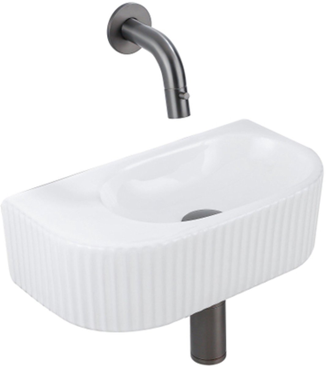 QeramiQ Fuente Fonteinset - 40x21.5x12cm - geribbeld - halfrond - keramiek - fonteinkraan