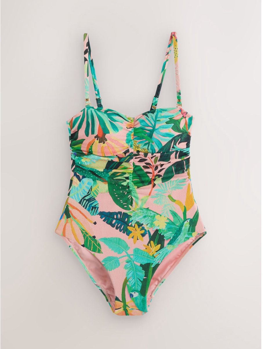 Next Dames - Vormgevend bandeaubadpak met buikcorrectie - Tall - Groen Coral/Green Tropical