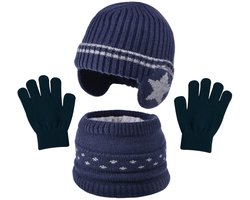 KASESSS 3-in-1 Winterset voor Kinderen - Muts, Sjaal & Handschoenen - Blauw - Leeftijd 3-7 jaar