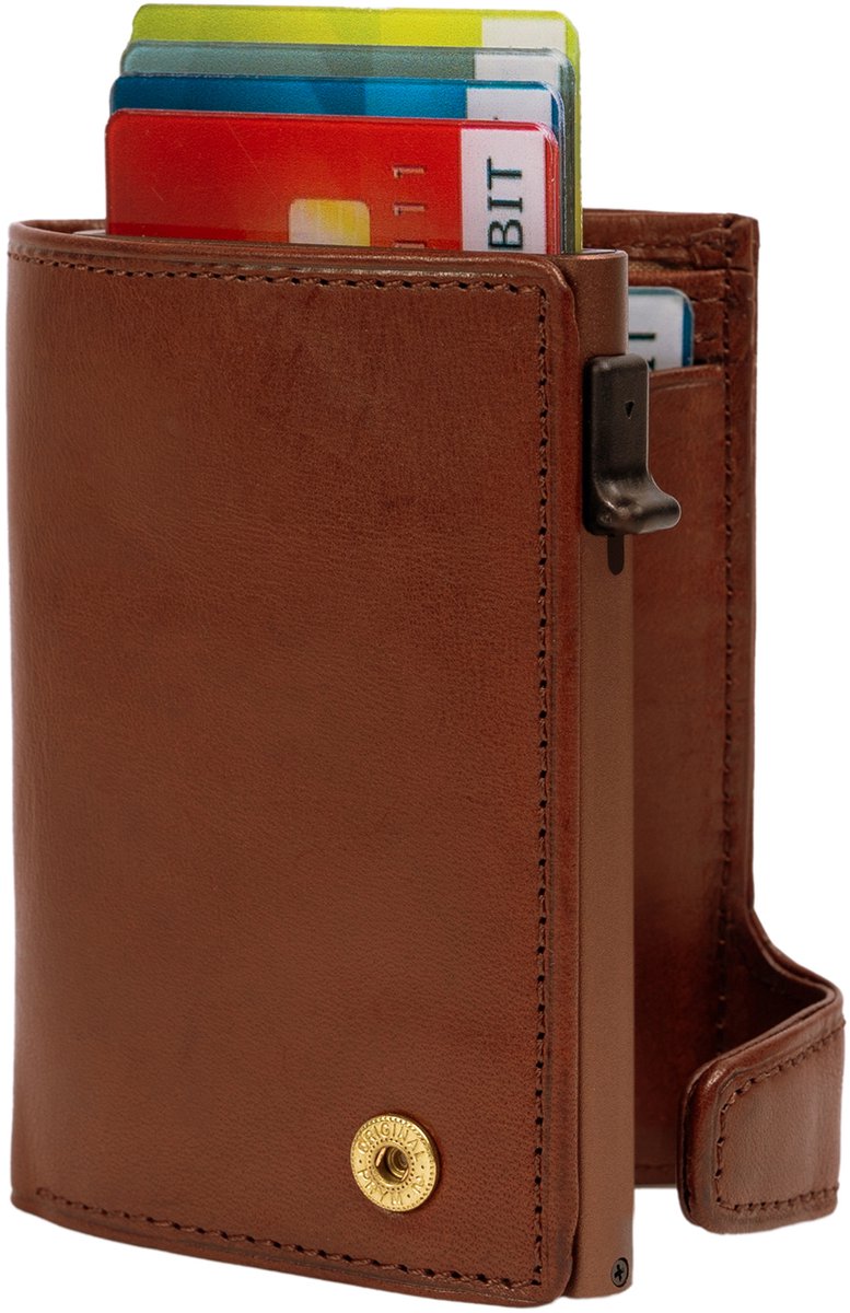 Tony Perotti Aluminium creditcardhouder met papier- en kleingeldvak - Donkerbruin