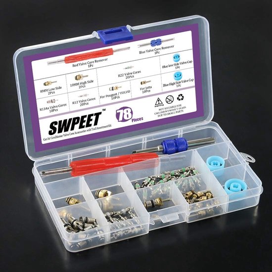Ventiel Kern Reparatie Kit - Airco Ventielen Set - Airco Reparatie - 78 Delige Set - 1/4" of 3/8" - Metaal — afbeelding 3