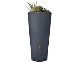 Quvo® Waterton - Regenton - Watertank - 220 Liter - Afvoerklep en Afvoerbuisaansluiting - Grafietgrijs - 58cm x 58cn x 120cm