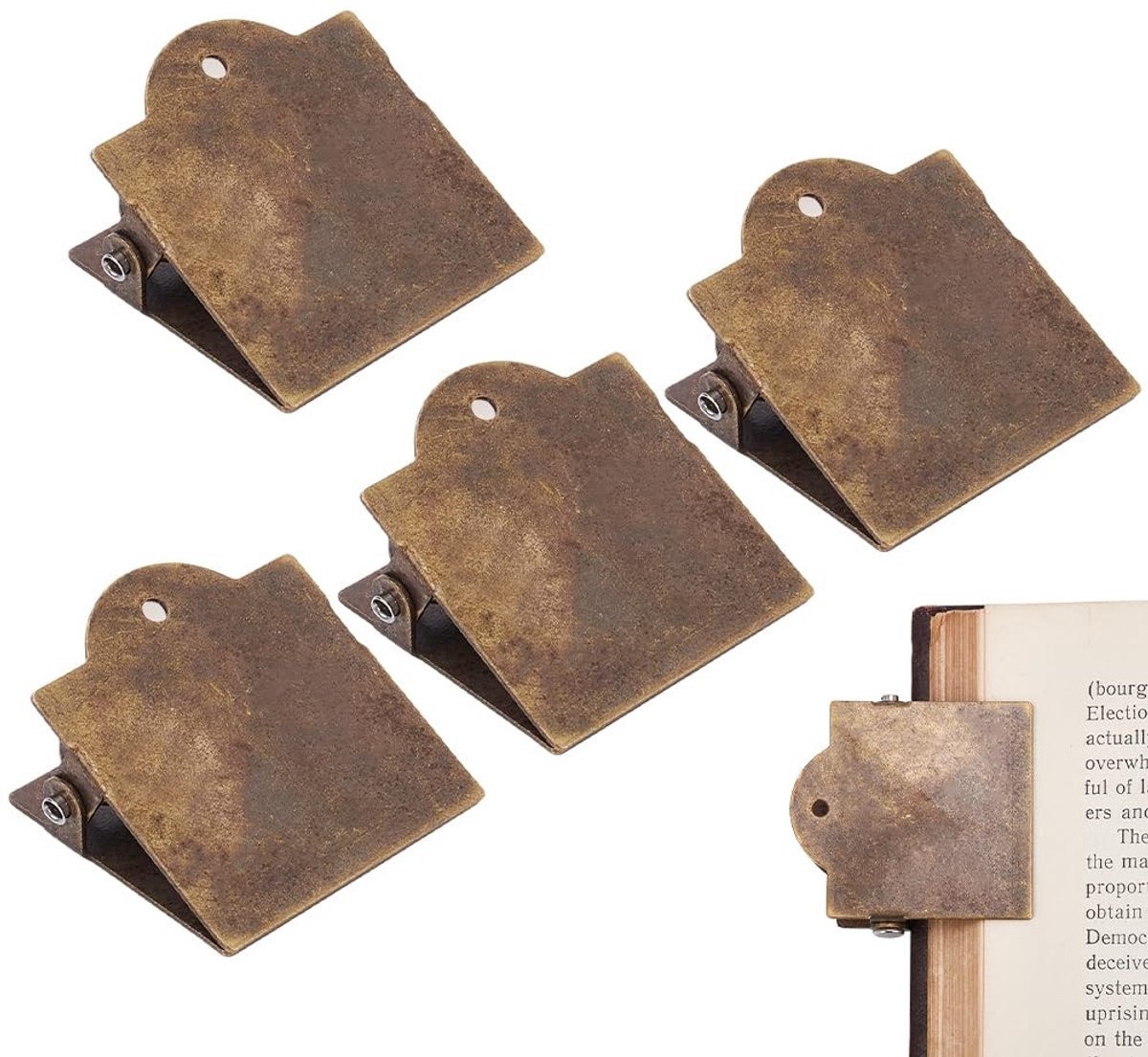 CRASPIRE Vintage Metalen Boek Clips - 4 Stuks Antiek Brons - Perfect voor Notitieboeken en Documenten