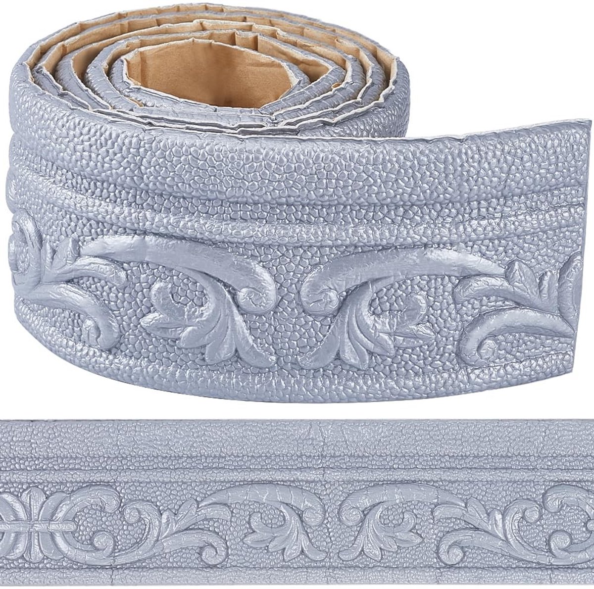 CRASPIRE 3D Zelfklevende Foam Lijsten - Zilver - 82 x 3 Inch Decoratieve Wandafwerking