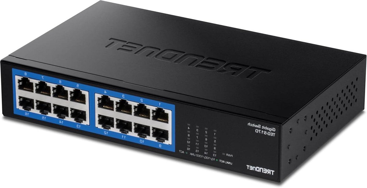 Gigabit Desktop Switch - Netwerk Switch - Netwerk Uitbreiding - Fanless Metalen Behuizing - 16 Poorten - Zwart