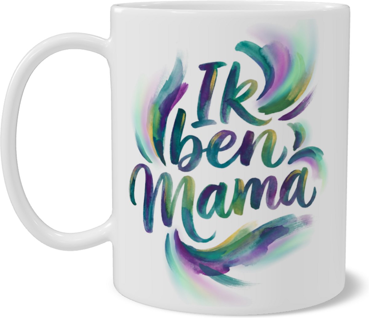 Mok Ik ben Mama - Kleurrijke Aquarel Typografie Koffiemok - Cadeau voor Moeder