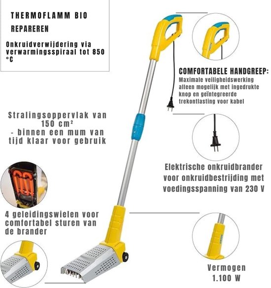 DEXO® Onkruidbrander Elektrisch - Onkruidverwijderaars - Onkruidverdelger - Geel/Blauw - 81cm x 27cm x 14cm van Merkloos	 — afbeelding 2