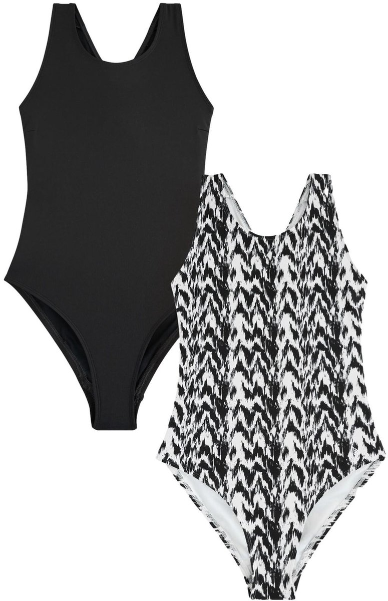 Next Dames - Set van 2 badpakken met hoogsluitende hals - Tall - Zwart Black/Monochrome Ikat