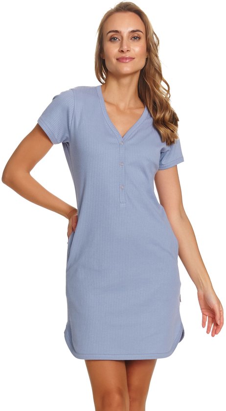 Litherday Damesnachthemd van katoen, kort nachthemd met U-hals en vest van modal, geplisseerd, nachthemd, korte mouwen, nachthemd, Lovable Sleepwear voor thuis en vrije tijd, Blauwe Meer, XXL