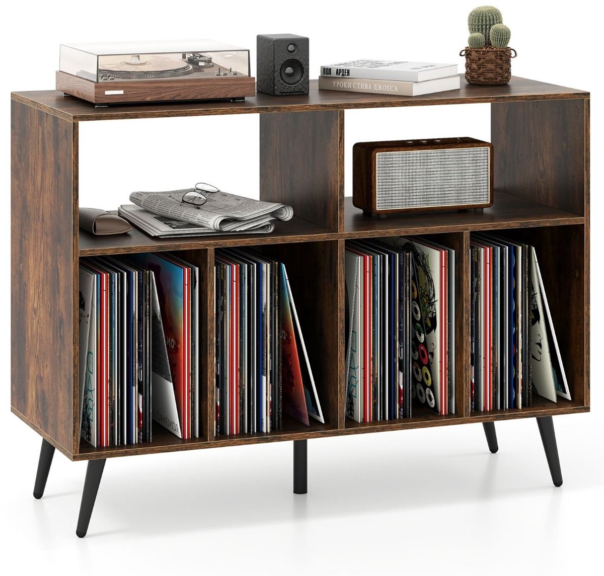 Platenspeler Meubel - LP-kast - Platenspelerkast - Draaitafelstandaard - Platenspelerstandaard - Vintage Displayplank - Rustiek Bruin