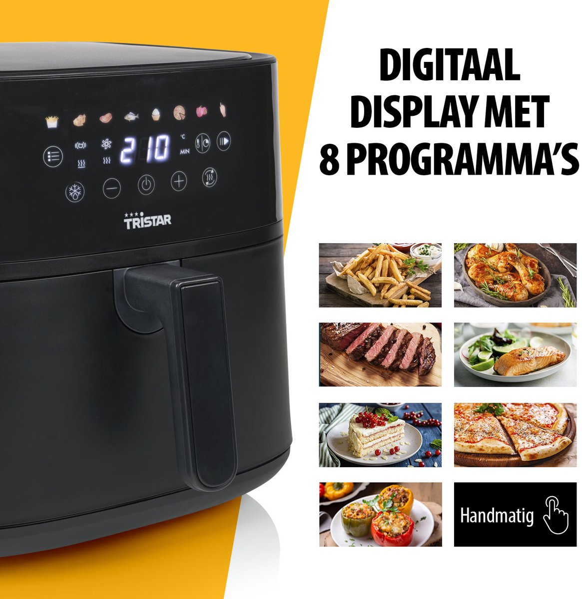 Airfryer 8 Liter – 2000W – Digitale Airfryer met LED Touchscreen – 8 Programma’s – PFAS-vrije Antiaanbaklaag – Tristar FR-9071 – Zwart — afbeelding 6