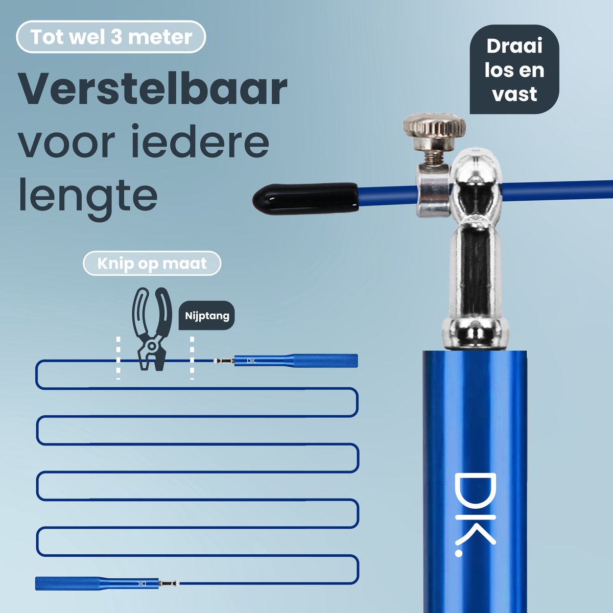 DK.® Professioneel Sport Springtouw - Speedrope - Jump Rope - voor Volwassenen en Kinderen - Crosstraining HIIT en Krachttraining - Blauw — afbeelding 8