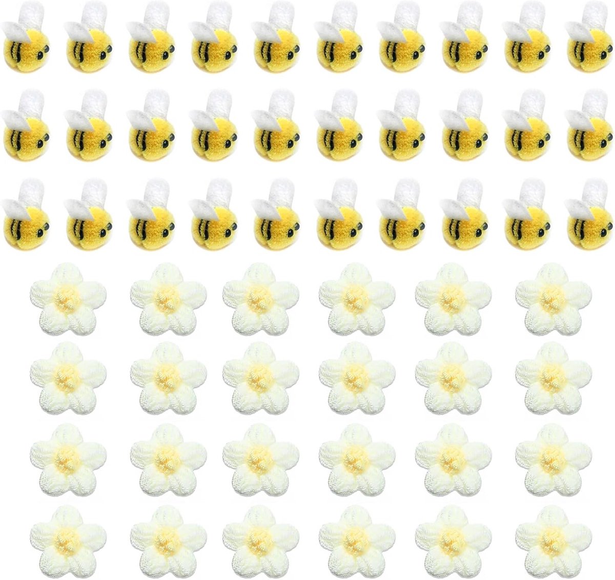30 Stuks Bij Decoraties met 20 Gehaakte Bloemen van Pluche - Vilt Bijen Versieringen voor Haaraccessoires, Hoeden en Sjaals