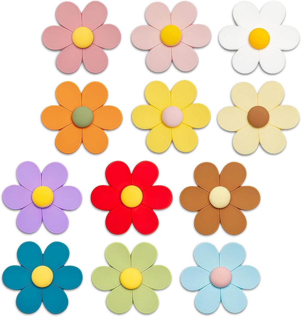 12 Stuks 3D Schattige Bloem Magneten voor Koelkast, Kantoor en Witbord - Sterke Magneten in Drie Maten voor Creatieve Decoratie