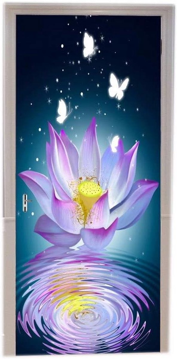 Deurstickers Vlinder Lotus - Deur muurschilderingen - Binnendeuren decoreren - Levendige 3