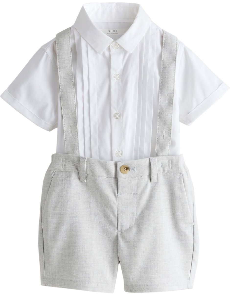 Next - Jongens - Set van overhemd, short en bretels - Wit