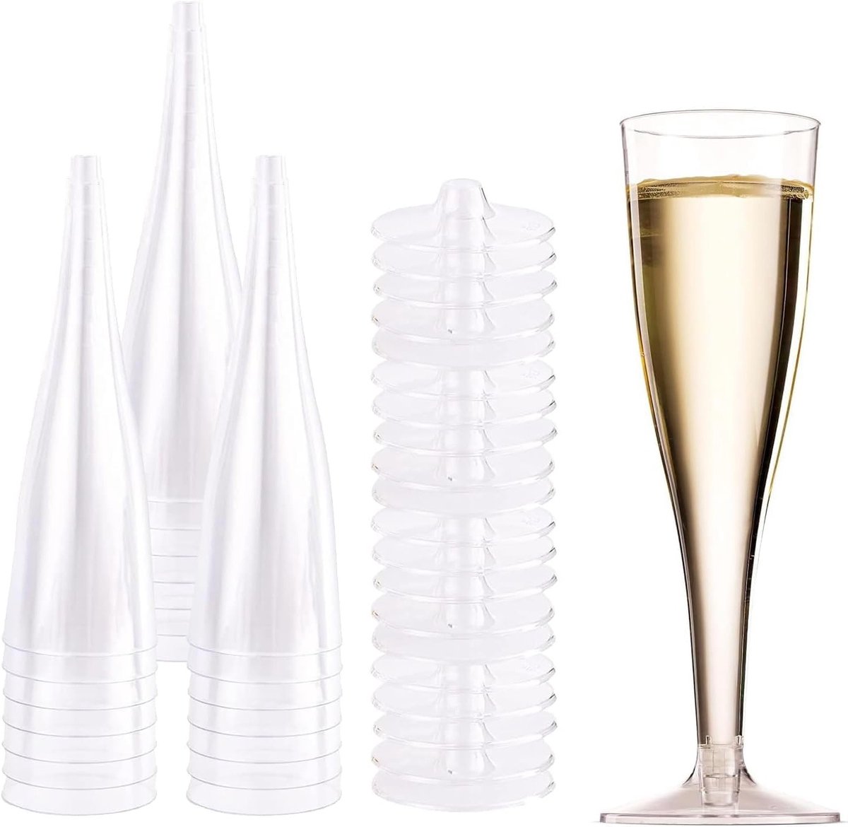 Herbruikbare heldere champagneglazen voor bruiloften, verjaardagen en feesten - 17,5 cm, BPA-vrij, glanzend en duurzaam