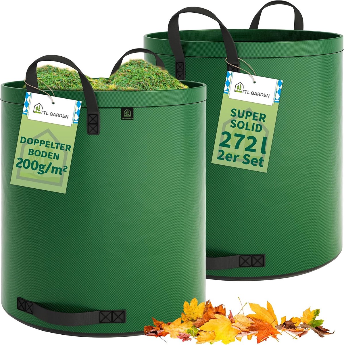 Tuinzakken Set - Afvalzakken Gras - Tuin Opruimen - Dubbele Bodem Robuust - 272 Liter 2 Stuks - Groen