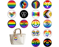 16 Pcs LGBTQ+ Flag Pins - Inclusief Rainbow, Lesbian, Bisexual en Trans Flag Design - Duurzame Pins voor Pride Events, Kleding en Accessoires